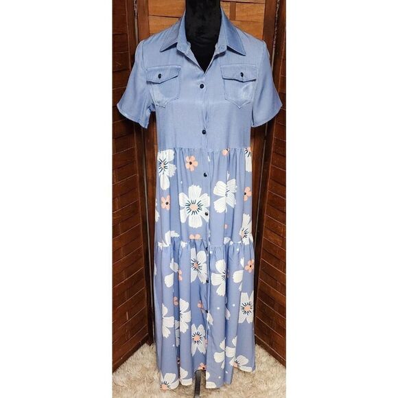 JC Fashion Vintage Women's Large Long Maxi Dress Casual Daisy Floral Button Down - Picture 1 of 5
